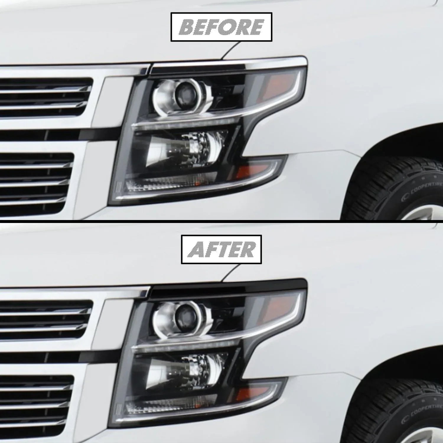 2015-2020 Chevrolet Suburban | Headlight Trim Chrome Delete PreCut Vinyl Wrap