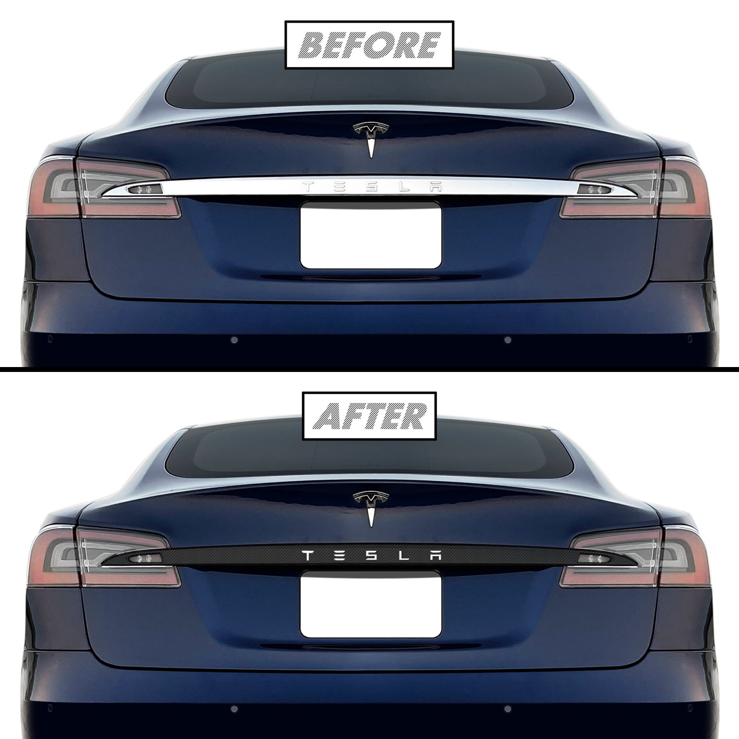2016-2022 Tesla Model S | Rear Trunk Trim Chrome Delete PreCut Vinyl Wrap