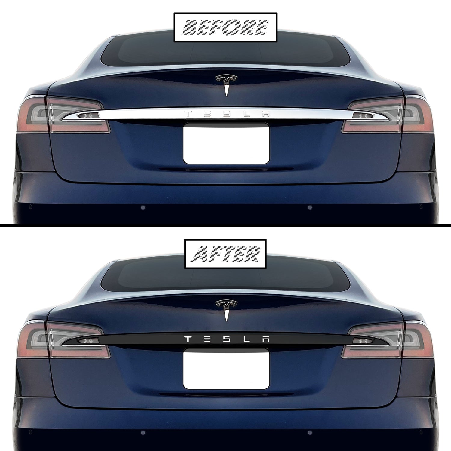 2016-2022 Tesla Model S | Rear Trunk Trim Chrome Delete PreCut Vinyl Wrap