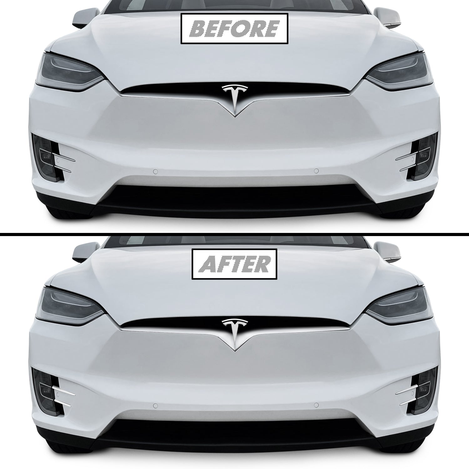 2016-2021 Tesla Model X | Front Bumper Trim Combo Chrome Delete PreCut Vinyl Wrap