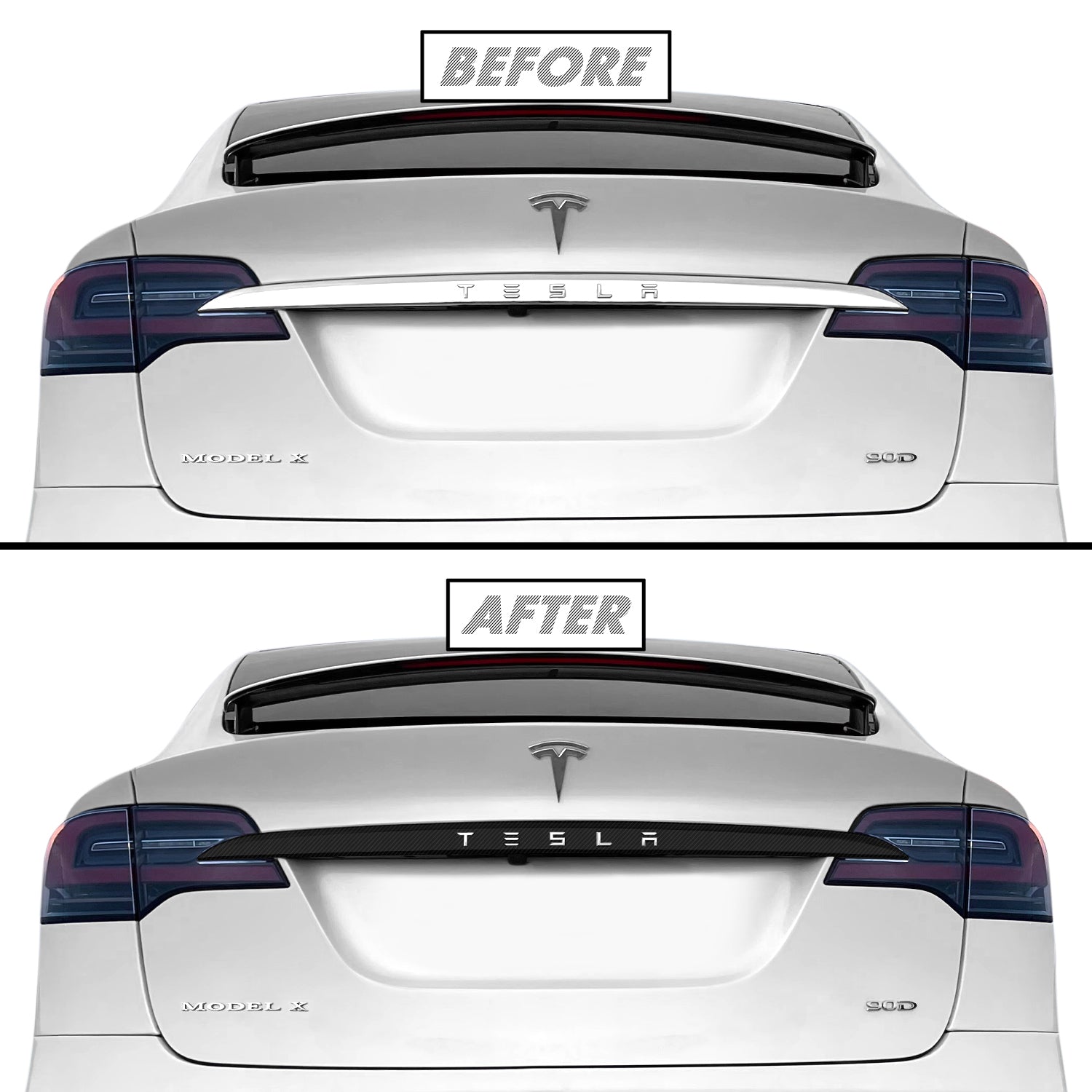 2016-2021 Tesla Model X | Rear Trunk Trim Chrome Delete PreCut Vinyl Wrap