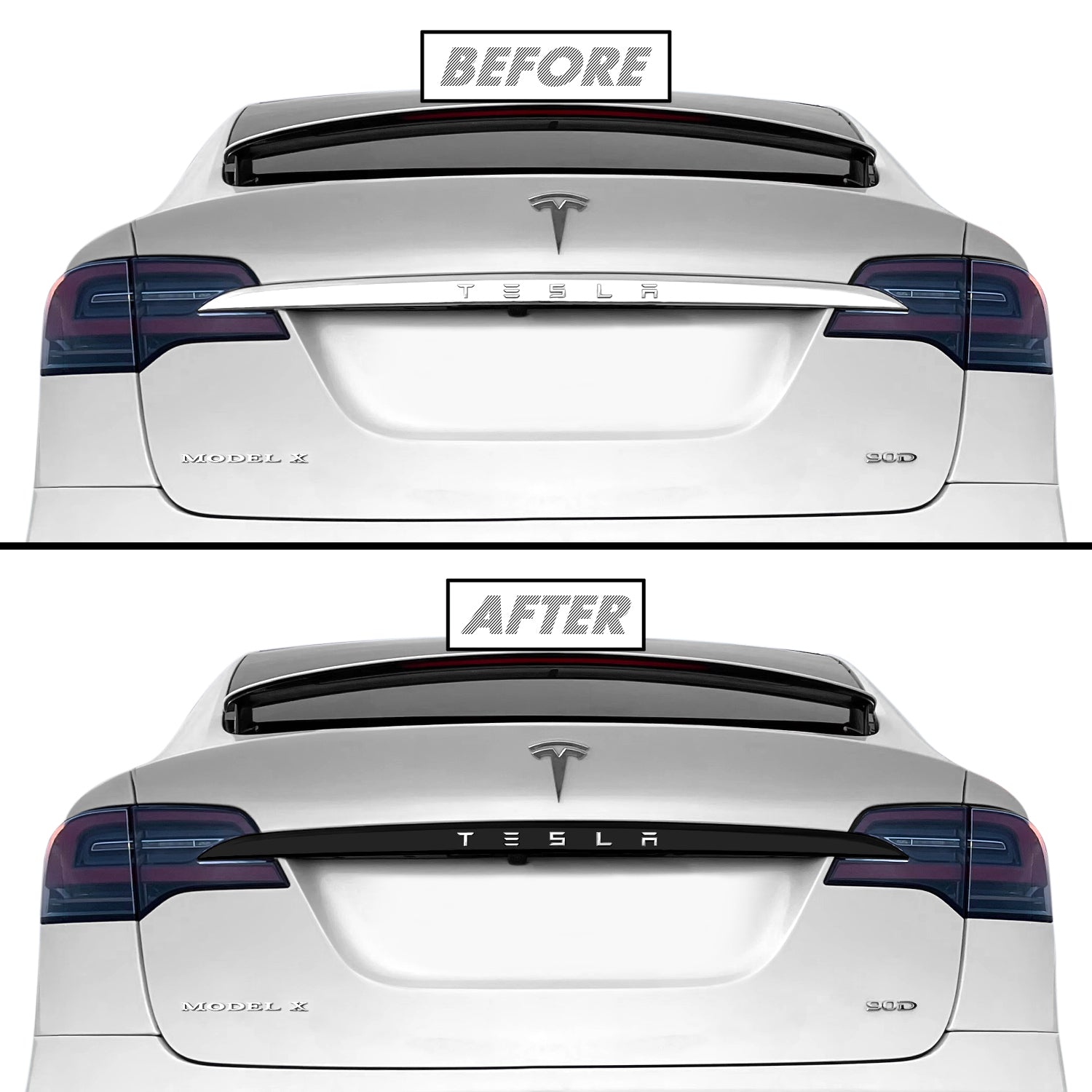 2016-2021 Tesla Model X | Rear Trunk Trim Chrome Delete PreCut Vinyl Wrap