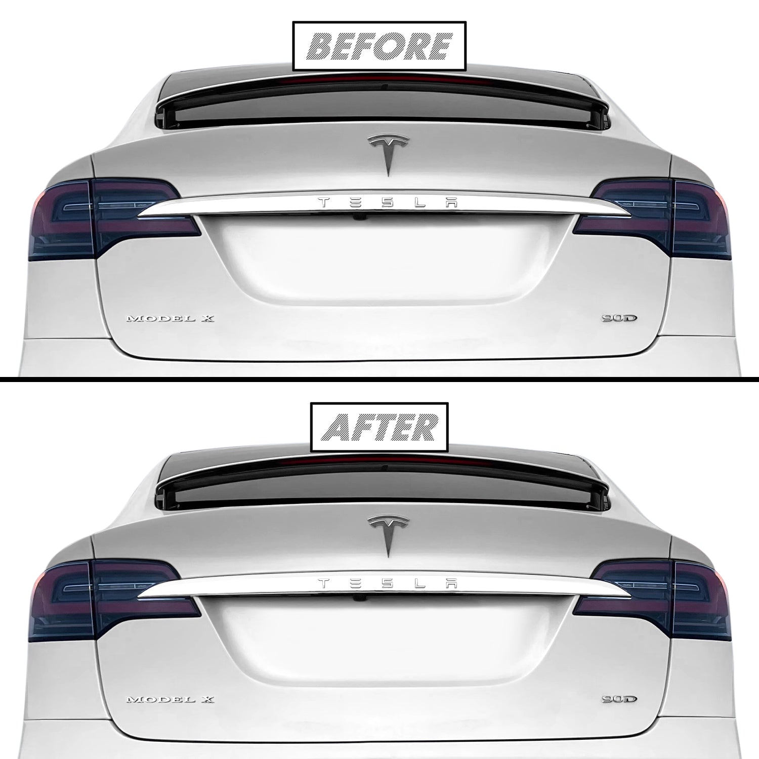 2016-2021 Tesla Model X | Rear Trunk Trim Chrome Delete PreCut Vinyl Wrap