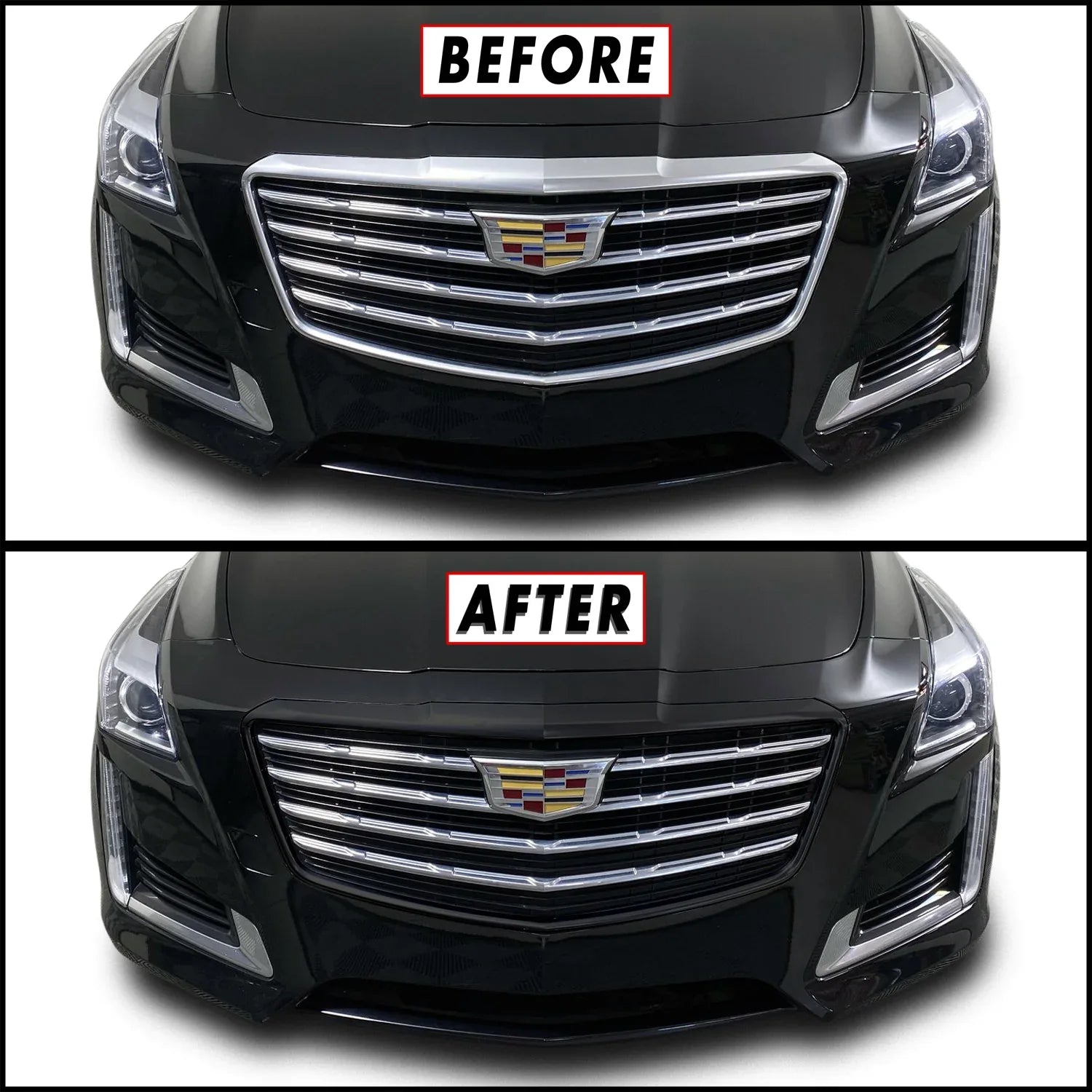 2015-2019 Cadillac CTS | Outer Front Grill Trim Chrome Delete PreCut Vinyl Wrap