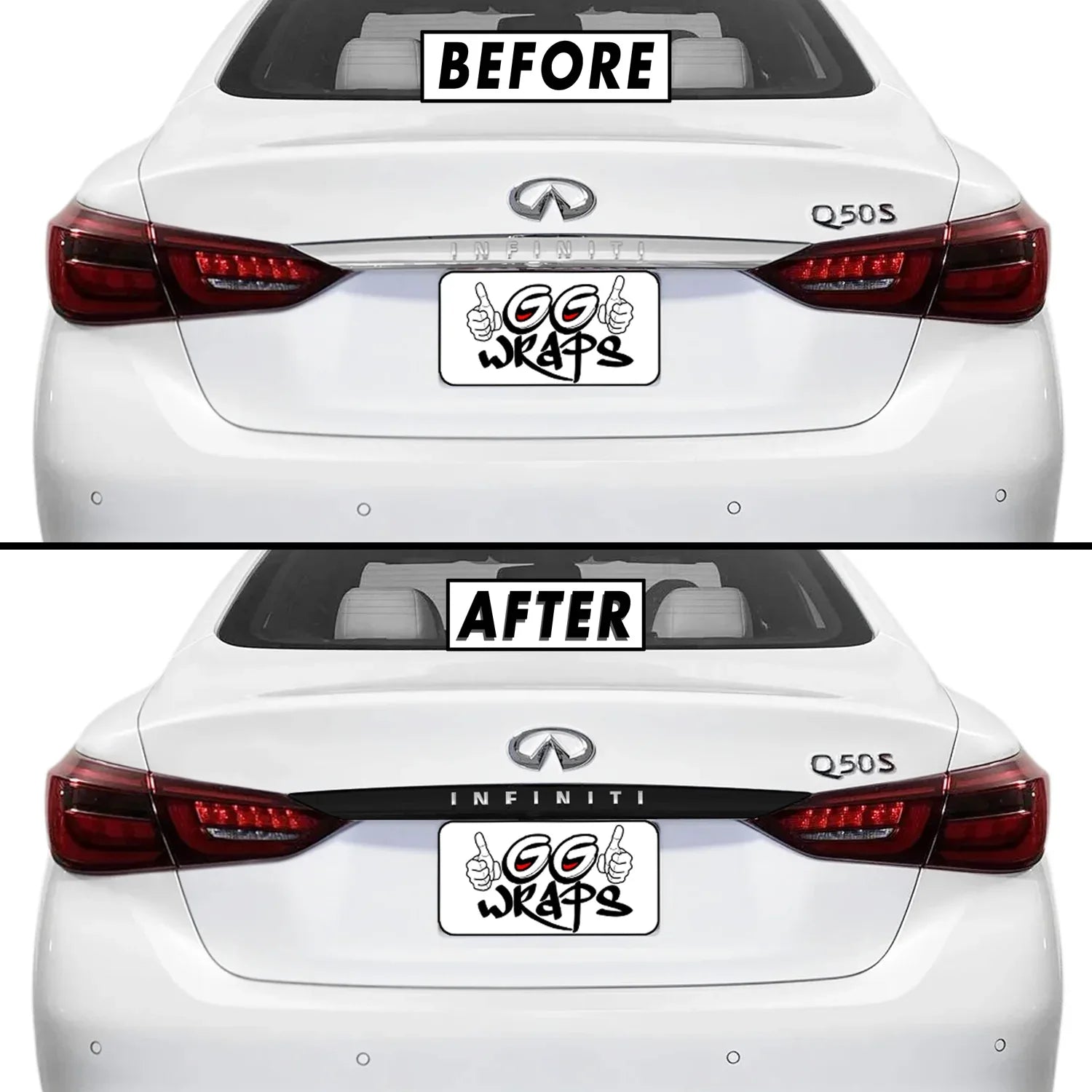 2018-2023 Infiniti Q50 | Rear Trunk Trim Chrome Delete PreCut Vinyl Wrap