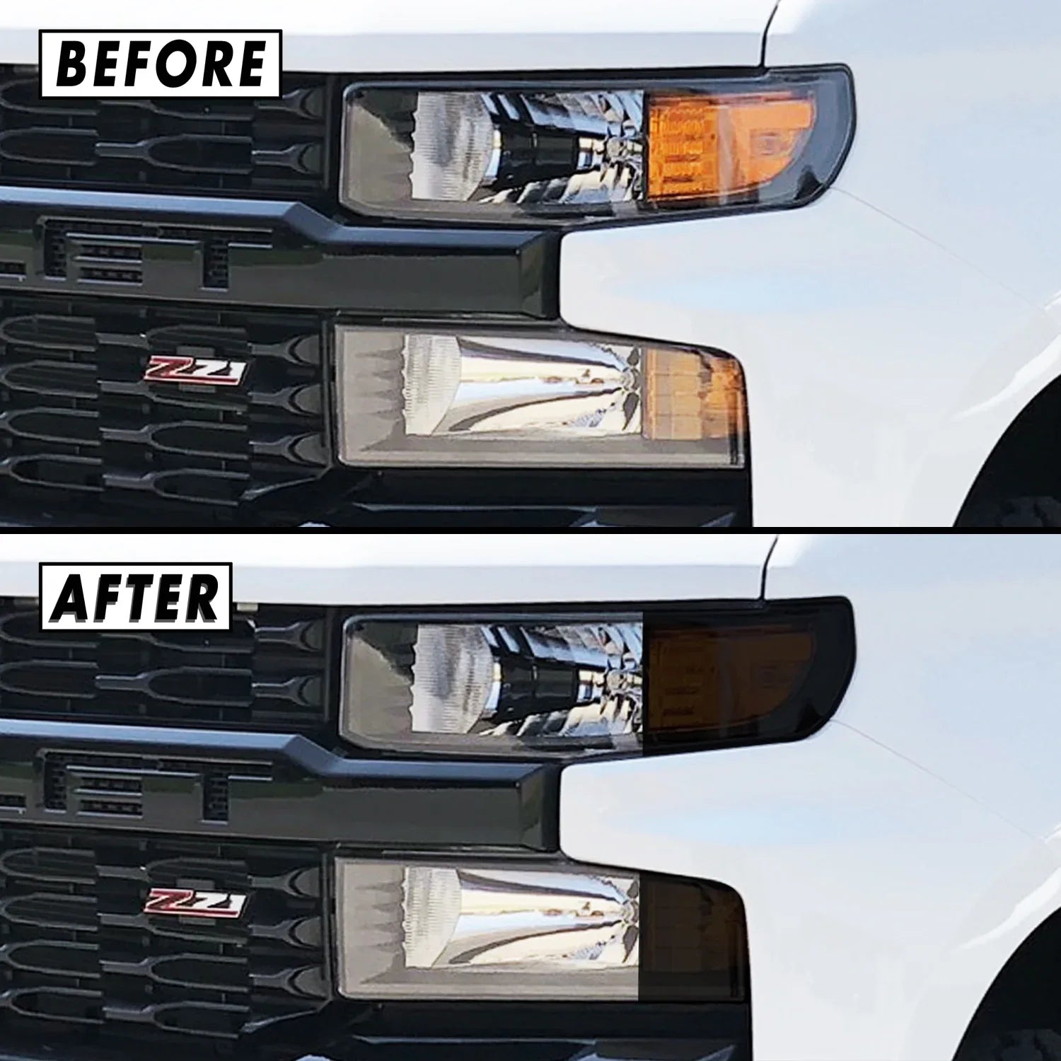 2019-2021 Chevrolet Silverado 1500 Custom Model | Headlight Side Marker PreCut Tint Overlays
