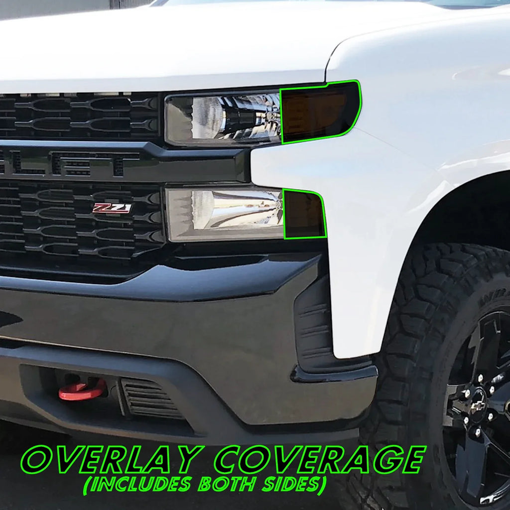 2019-2021 Chevrolet Silverado 1500 Custom Model | Headlight Side Marker PreCut Tint Overlays