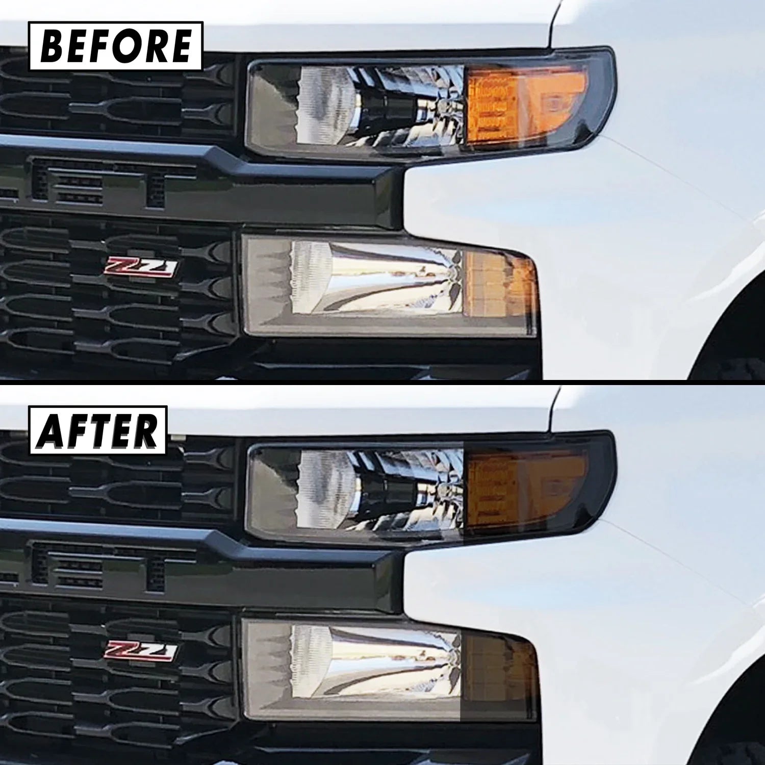 2019-2021 Chevrolet Silverado 1500 Custom Model | Headlight Side Marker PreCut Tint Overlays
