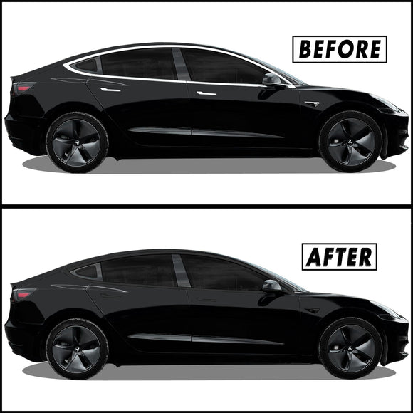 2017-2022 Tesla Model 3 | Window Trim Chrome Delete PreCut Vinyl Wrap